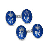 Sterling Silver Oval Chain Link Coronation Cufflinks - Blue Cufflinks