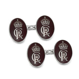 Sterling Silver Oval Chain Link Coronation Cufflinks - Red Cufflinks