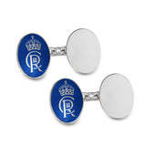 Sterling Silver Enamel And Plain Oval Chain Link Coronation Cufflinks