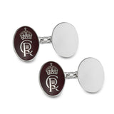 Sterling Silver Enamel And Plain Oval Chain Link Coronation Cufflinks - Red Cufflinks