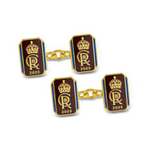 18ct Yellow Gold Oblong Chain Link Coronation Cufflinks - Red Cufflinks