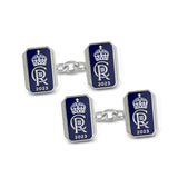 Sterling Silver Oblong Chain Link Coronation Cufflinks - Blue Cufflinks