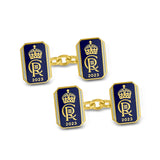 18ct Yellow Gold Oblong Chain Link Coronation Cufflinks - Blue Cufflinks