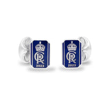 Sterling Silver Oblong Enamel Coronation Cufflinks - Blue Cufflinks