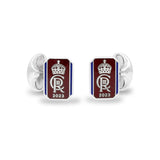 Sterling Silver Oblong Two Colour Enamel Coronation Cufflinks