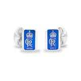 Sterling Silver Oblong Two Colour Enamel Coronation Cufflinks - Blue Cufflinks