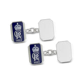 Sterling Silver Enamel And Plain Oblong Chain Link Coronation Cufflinks - Blue Cufflinks