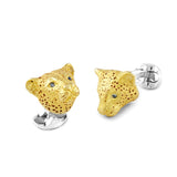 Sterling Silver Enamel Leopard with Sapphire Eyes Cufflinks