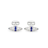 Sterling Silver Fancy Bar Cufflinks With Royal Blue Enamel Centre And Sapphire Ends