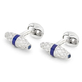 Sterling Silver Fancy Bar Cufflinks With Royal Blue Enamel Centre And Sapphire Ends
