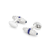 Sterling Silver Fancy Bar Cufflinks With Royal Blue Enamel Centre And Sapphire Ends