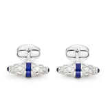Sterling Silver Fancy Bar Cufflinks With Royal Blue Enamel Centre And Sapphire Ends