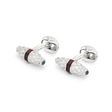 Sterling Silver Fancy Bar Cufflinks With Red Enamel Centre And Sapphire Ends