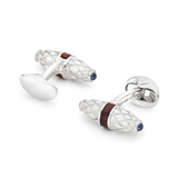 Sterling Silver Fancy Bar Cufflinks With Red Enamel Centre And Sapphire Ends