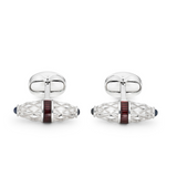 Sterling Silver Fancy Bar Cufflinks With Red Enamel Centre And Sapphire Ends