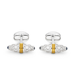 Sterling Silver Fancy Bar Cufflinks With Yellow Enamel Centre And Sapphire Ends.