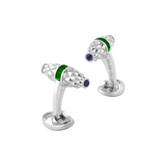 Sterling Silver Cufflinks With Green Enamel Centre And Sapphire Ends