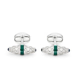 Sterling Silver Fancy Bar Cufflinks With Green Enamel Centre And Sapphire Ends