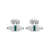 Sterling Silver Fancy Bar Cufflinks With Green Enamel Centre and Emerald Ends