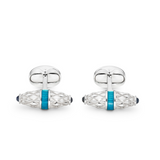 Sterling Silver Fancy Bar Cufflinks With Turquoise Enamel Centre And Sapphire Ends