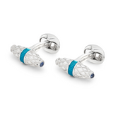 Sterling Silver Fancy Bar Cufflinks With Turquoise Enamel Centre And Sapphire Ends