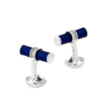 Sterling Silver Blue Enamel & White Spinel Centre Bar Cufflinks