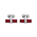 Sterling Silver Red Enamel & White Spinel Centre Bar Cufflink