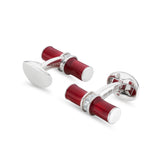 Sterling Silver Red Enamel & White Spinel Centre Bar Cufflink