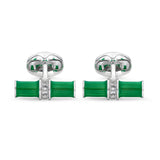 Sterling Silver Green Enamel & White Spinel Centre Bar Cufflink