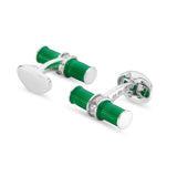 Sterling Silver Green Enamel & White Spinel Centre Bar Cufflink