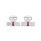 Sterling Silver Bar Cufflinks With Ruby Centre