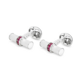 Sterling Silver Bar Cufflinks With Ruby Centre