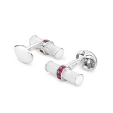 Sterling Silver Bar Cufflinks With Ruby Centre