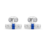 Sterling Silver Bar Cufflinks with Blue Enamel Centre