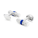 Sterling Silver Bar Cufflinks with Blue Enamel Centre