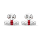 Sterling Silver Bar Cufflinks with Red Enamel Centre