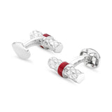 Sterling Silver Bar Cufflinks with Red Enamel Centre