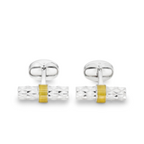 Sterling Silver Bar Cufflinks with Yellow Enamel Centre