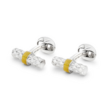 Sterling Silver Bar Cufflinks with Yellow Enamel Centre