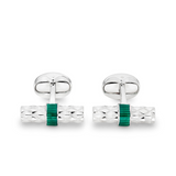 Sterling Silver Bar Cufflinks with Green Enamel Centre