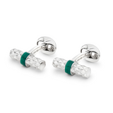 Sterling Silver Bar Cufflinks with Green Enamel Centre