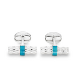 Sterling Silver Bar Cufflinks with Turquoise Enamel Centre