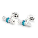 Sterling Silver Bar Cufflinks with Turquoise Enamel Centre