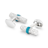 Sterling Silver Bar Cufflinks with Turquoise Enamel Centre