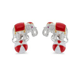 Sterling Silver Elephant On A Ball Cufflinks - Red