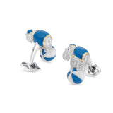 Sterling Silver Elephant On A Ball Cufflinks - Blue