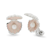 Sterling Silver Clam With Pearl Cufflinks