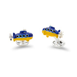 Sterling Silver Yellow And Blue Submarine Cufflinks