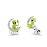 Sterling Silver Alien And Moon Cufflinks