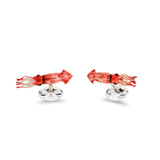 Sterling Silver Red Enamel Squid Cufflinks